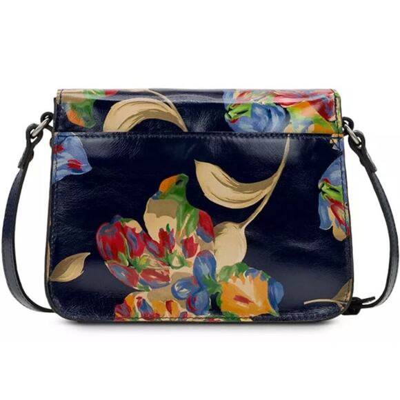 Patricia Nash Ilina Navy Floral Leather Flap Crossbody - Picture 2 of 16